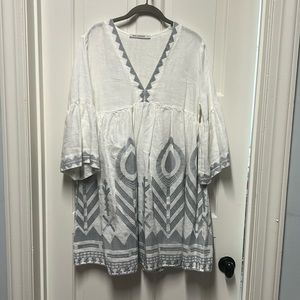 Greek Archaic Kori Linen Feather Chevron Mini Dress